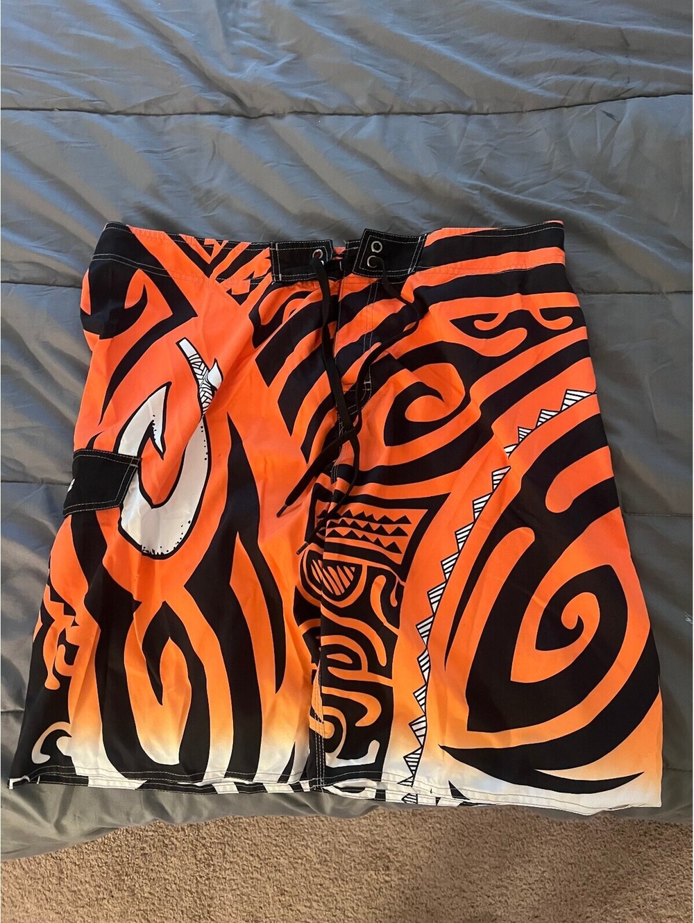 Mens Tribal orange swimtrunks with unique design size 40